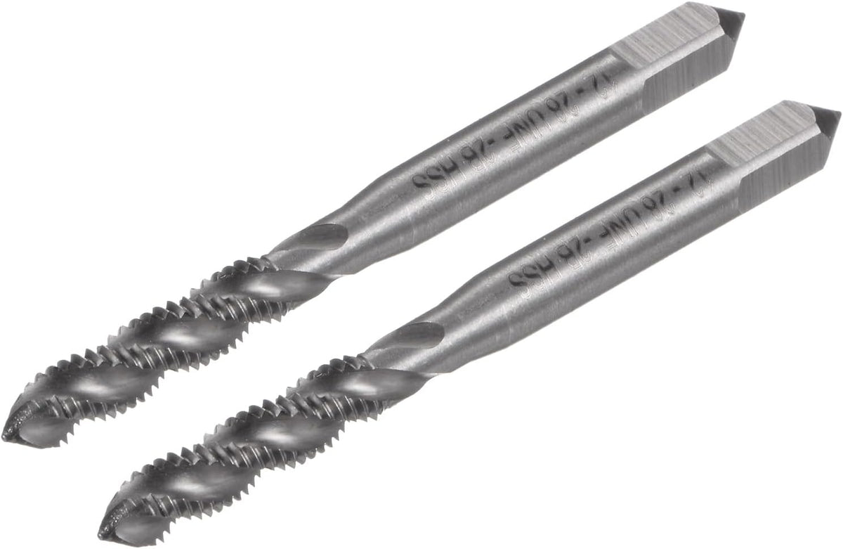 Spiral Flute Taps, 12-28 UNF 2B High Speed Steel (HSS) Uncoated Machine Thread Milling Threading Screw Tap 3 Flutes Tapping Tool 2pcs