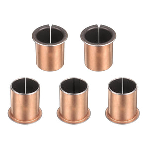 5Pcs Flanged Sleeve Bearings, 25mm Bore x 28mm OD x 35mm Length x 35mm, Sintered Bronze Wrapped Oilless Bushings