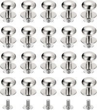 12mm Ball Head Stud Rivets Screw Back, 20Pack Round Head Button Nipple Rivet for DIY Leather Craft Handbag Belt, Silver Tone