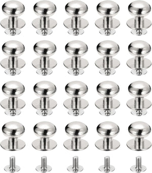 12mm Ball Head Stud Rivets Screw Back, 20Pack Round Head Button Nipple Rivet for DIY Leather Craft Handbag Belt, Silver Tone
