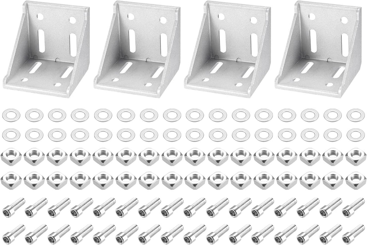 4Set Inside Corner Bracket Gusset Kits, 78x78x79mm 8080 Angle Connector for 6060 Series Aluminum Profile (Silver/ 32 x Square Nuts & Hex Socket Bolts & Washers)