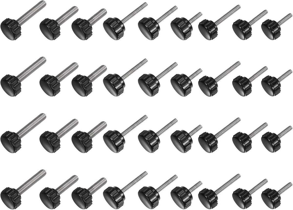 48pcs Knurled Clamping Knob Set M5/M6/M8 x 10mm/12mm/16mm/20mm/30mm Thread Thumb Screws Plastic Round Head Threaded Stud Hand Jig Knobs Kit Black