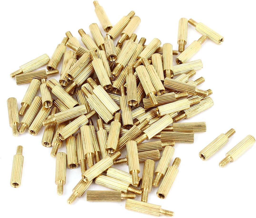 M2x10mm Male to Female Thread Cylinder PCB Board Brass Pillars Standoff 100Pcs