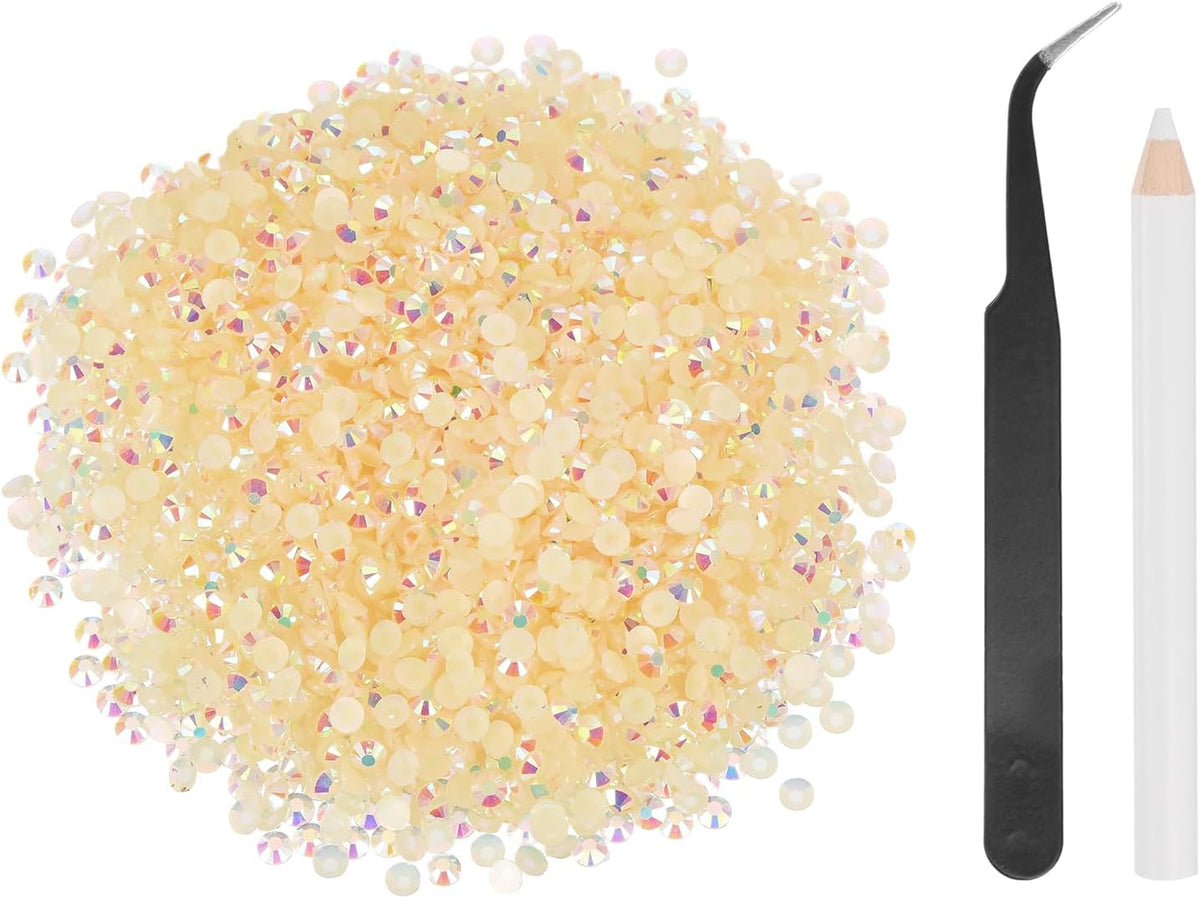 4000pcs Flatback Rhinestones Resin, SS16 4mm Resin Rhinestones Bulk Round Shine Gems with Pickup Tools for DIY Nail Art Tumblers Mugs Clothes, Light Champagne