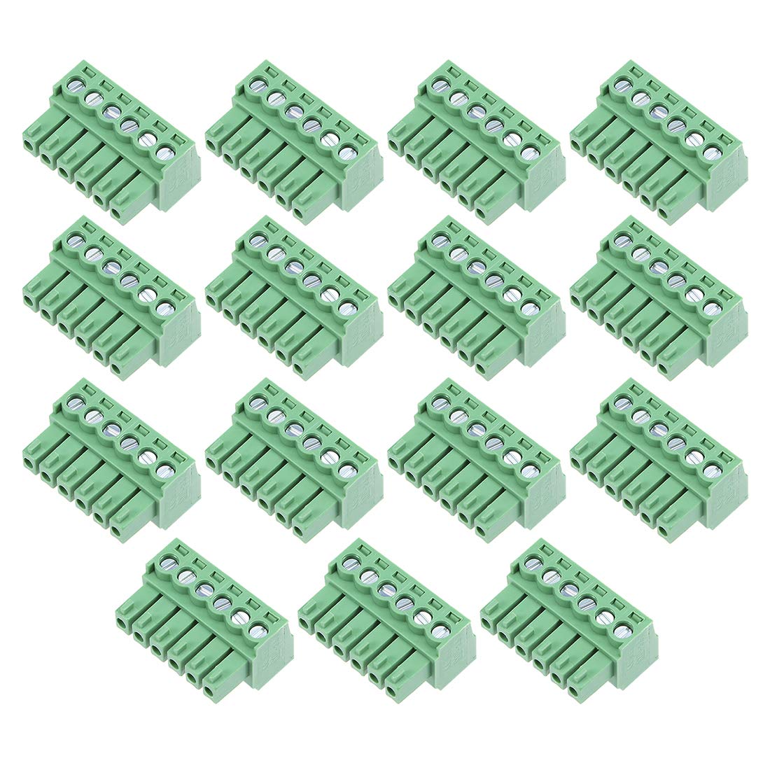 15Pcs AC300V 8A 3.5mm Pitch 6P Flat Angle Needle Seat Insert-in PCB Terminal Block Connector Green