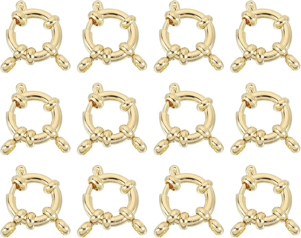 LinkMejor Spring Ring Clasps, 12Pcs 12mm Stainless Steel Round Close Spring Ring Clasps Connectors for DIY Necklace Bracelets Jewelry Making, Gold Tone
