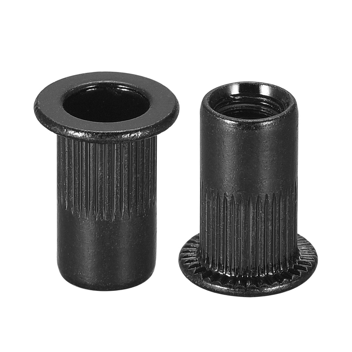 M5 Rivet Nuts Carbon Steel Zinc-Plated Knurled Flat Head Threaded Insert Nut Black 100Pcs