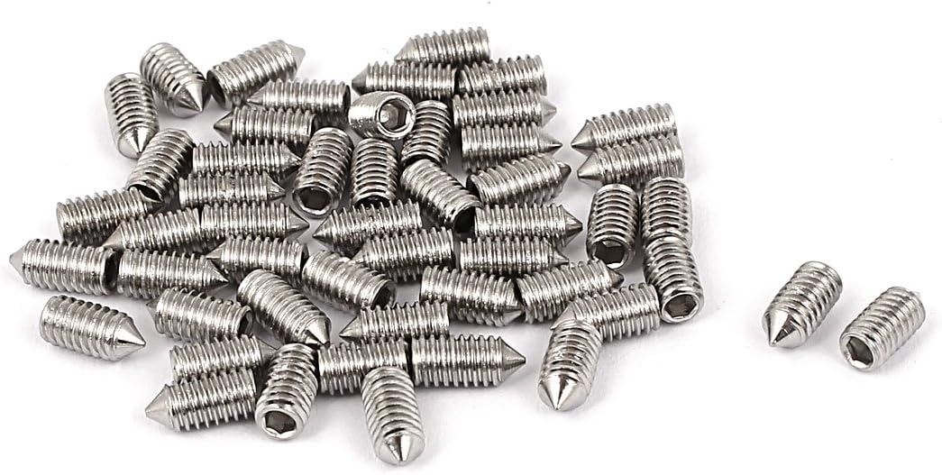 M4 x 8mm 304 Stainless Steel Cone Point Hex Socket Grub Screw 50 Pcs