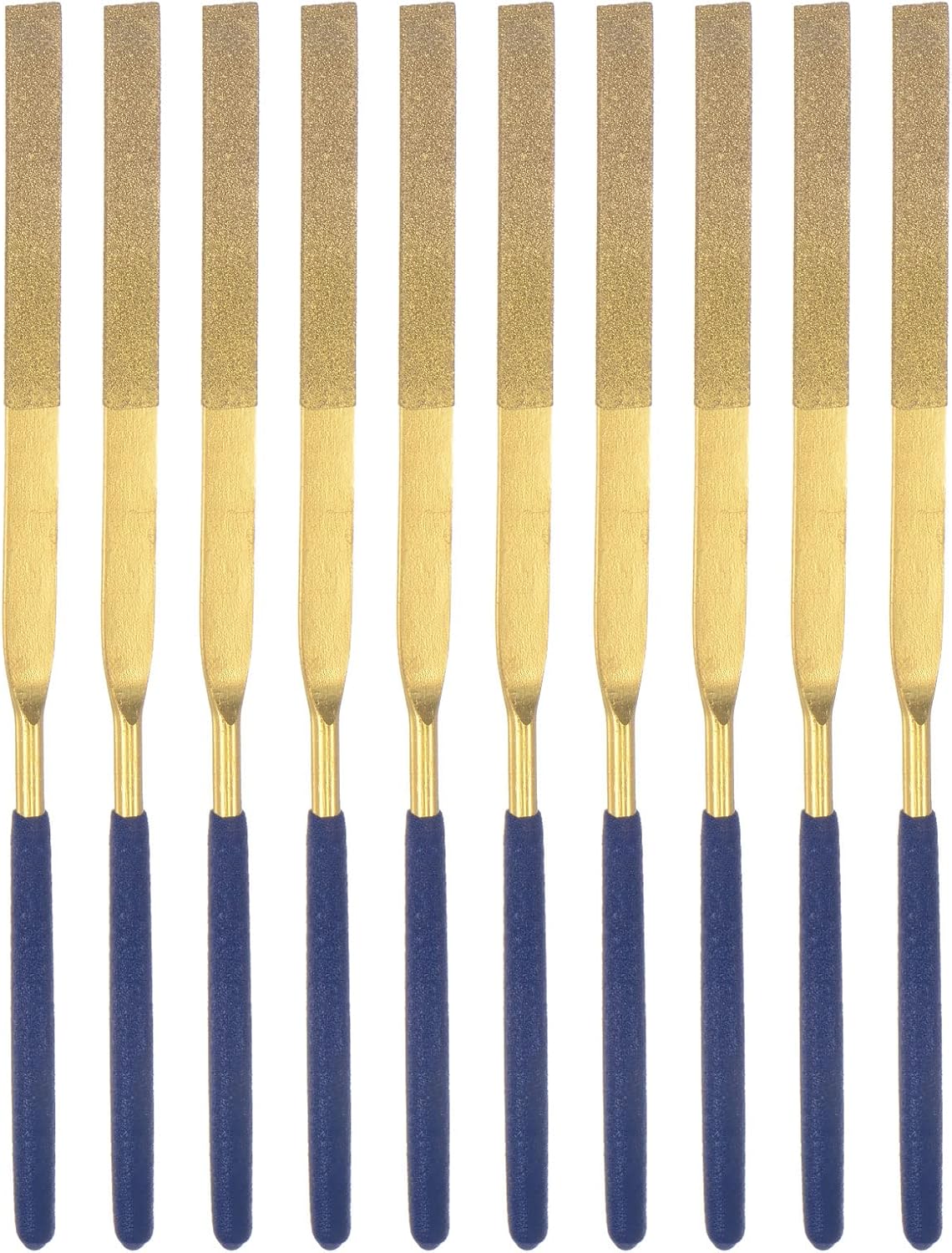 Diamond Needle Files, 4mm x 160mm Titanium Coated Flat Files Hand Tool with TPU Handle for Metal Stone Wood 10pcs