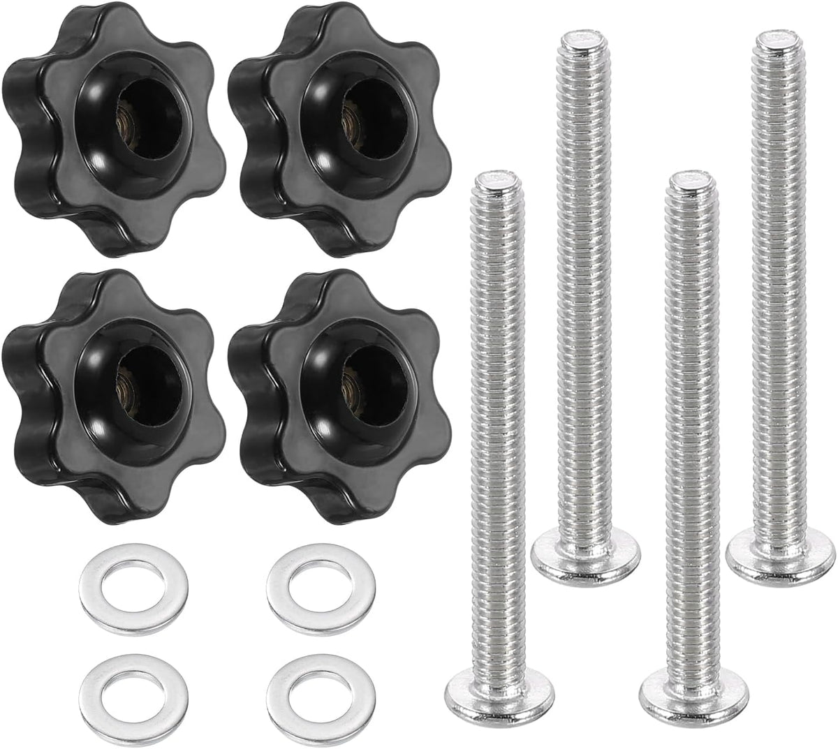 4 Sets Star Knob Kit, M4 Metric Thread 25mm Head Threaded 6-Star Knobs with M4 x 40mm Hex Socket Bolts & M4 Flat Washers, Clamping Handles Track Accessories for Woodworking Jigs