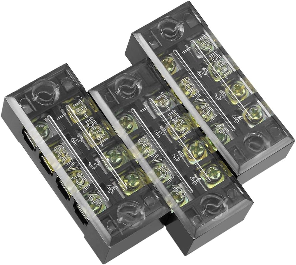 3 Pcs 4 Positions Dual Rows 600V 15A Wire Barrier Block Terminal Strip TB-1504L