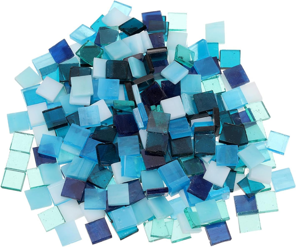 LinkMejor 500g/1.1lb Mixed Color Square Mica Mosaic Tiles, 700 Pcs Glitter Crystal Mica Mosaic Tiles Stained Mica Piece for DIY Art Crafts, Mixed Blue