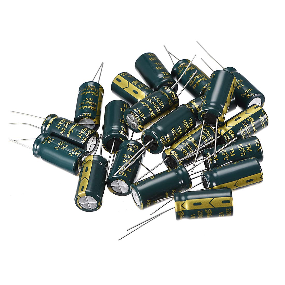 Aluminum Radial Electrolytic Capacitor Low ESR Green with 2200UF 16V 105 Celsius Life 3000H 10 x 20 mm High Ripple Current,Low Impedance 20pcs