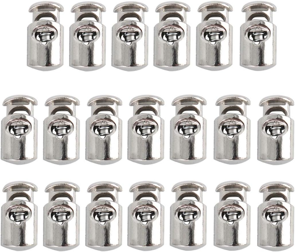 LinkMejor 20pcs Plastic Cord Locks Stopper End Spring Stop Single Hole Toggle Fastener Stopper Rope End for Drawstrings Clothing, Shoelaces, Bags, Camping 21 x 11 x 7mm Silver Tone