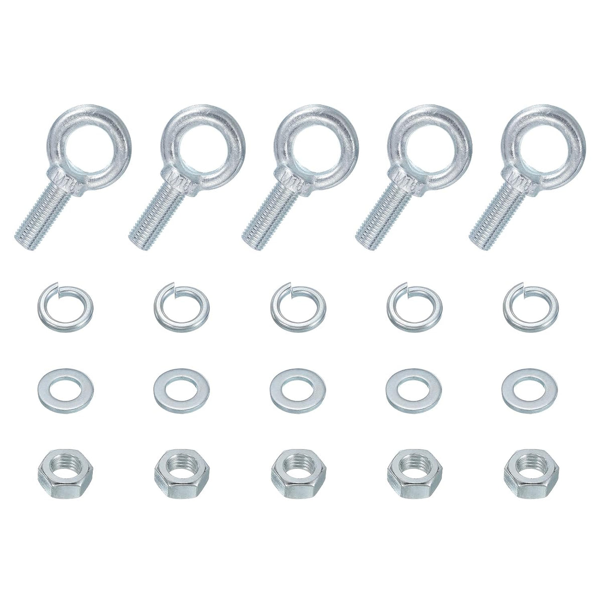 5 Pack M16 Galvanized Carbon Steel Eye Bolts, 5/8" x 1.57" Lifting Ring Eye Bolt with Nuts and Washers Heavy Duty Screw Eye Bolts Kit for Tie Down Straps Indoors Outdoors, Silver