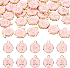 52pcs Letter Charm, Enamel Letter Pendants, Alphabet R Pendants Double Sided Beads Charm for DIY Bracelet Necklace Pendants Earring Jewelry, Pink