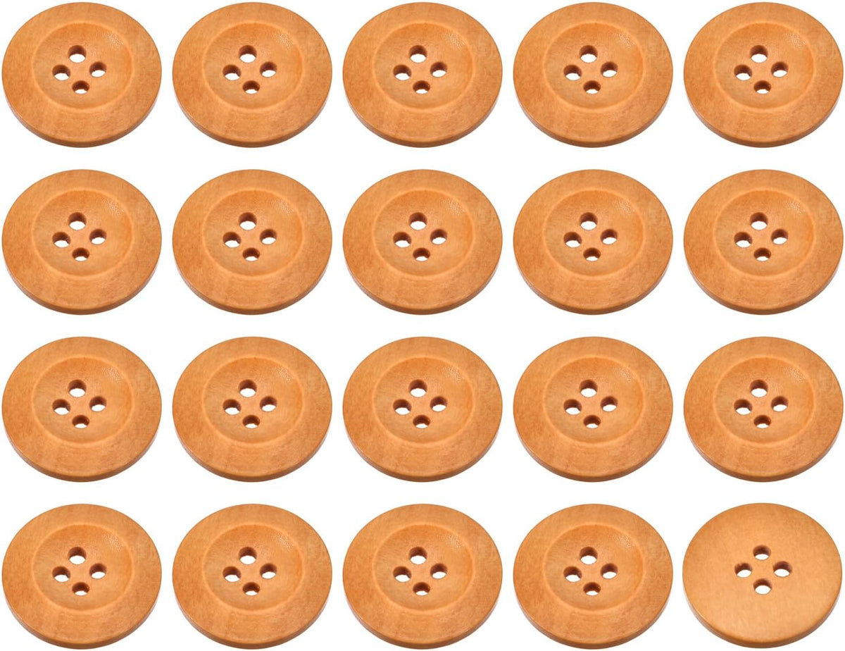 50Pcs Wooden Buttons, 25mm(1") 4 Hole Round Wood Sewing Button Craft for Sewing DIY Craft Clothing, Light Brown