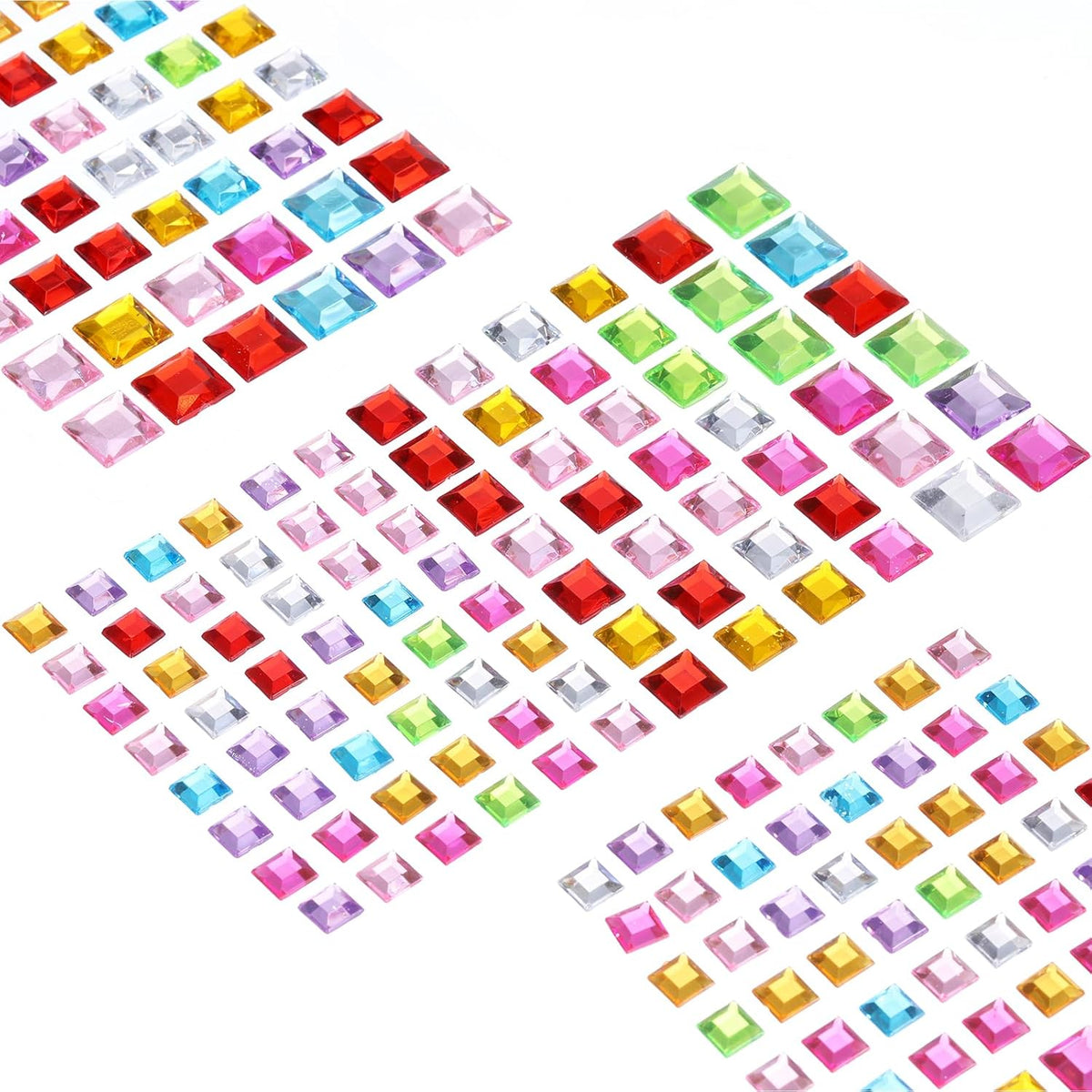 440 Pcs Gems Stickers for Crafts, 5 Sheet Self-Adhesive Gems Bling Square Rhinestone Stickers, Crystal Crafts Jewelry Stickers for Party Table Decorations, Multicolor
