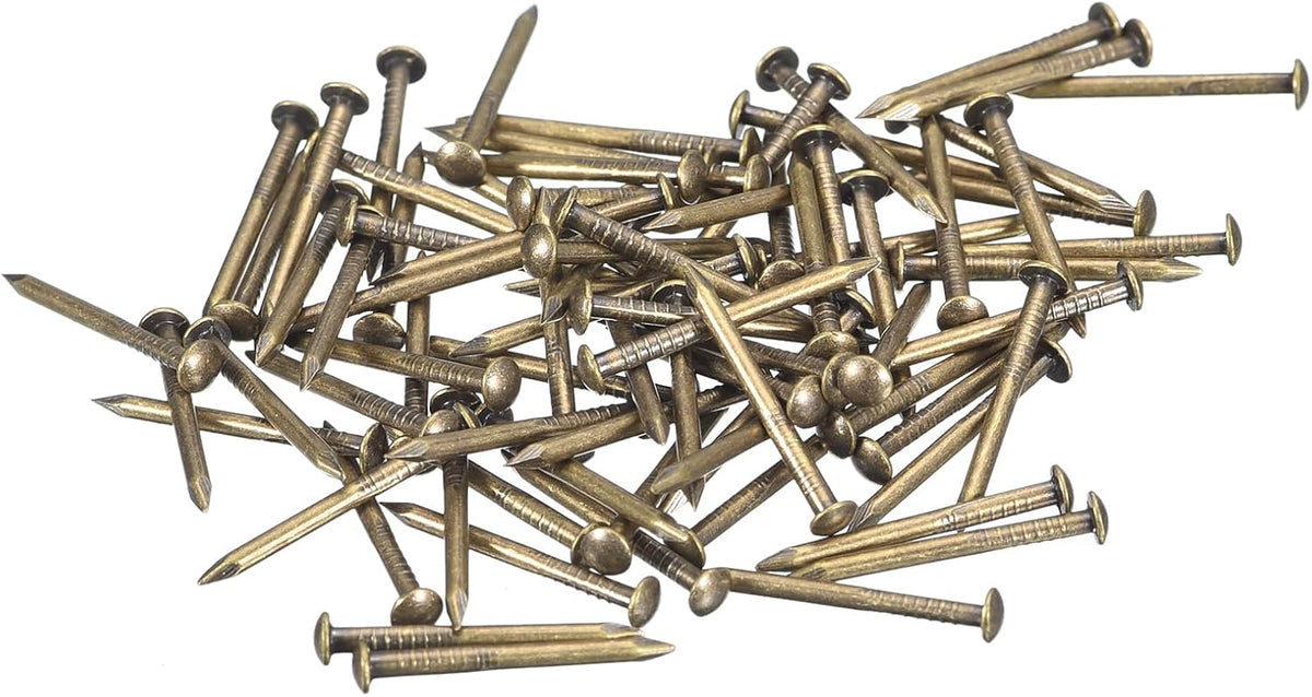 140Pcs Small Tiny Nails 1.2x15mm(DxL) Tiny Brass Nails Hardware Round Head Brass Nail for Wooden DIY Projects Decorative Boxes Household, Bronze Tone