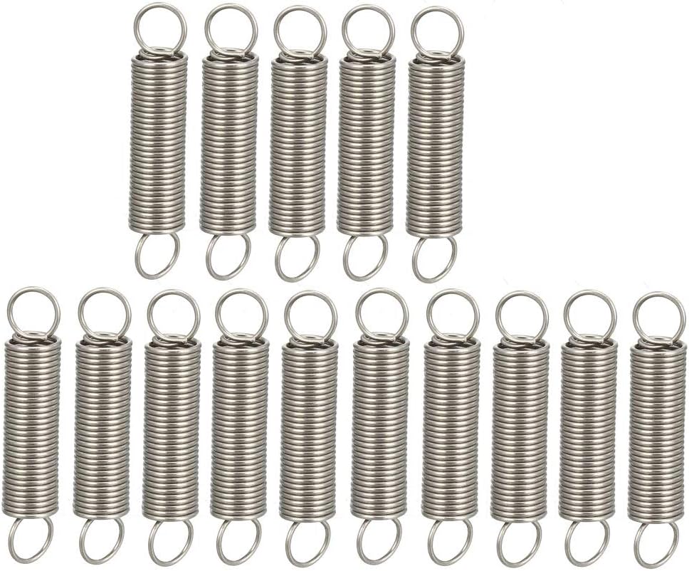 Extended Compressed Spring Wire Diameter 0.02", OD 0.16", Free Length 0.98" Stainless Steel Small Dual Hook Tension Spring for Machinery Construction Industrial 15pcs