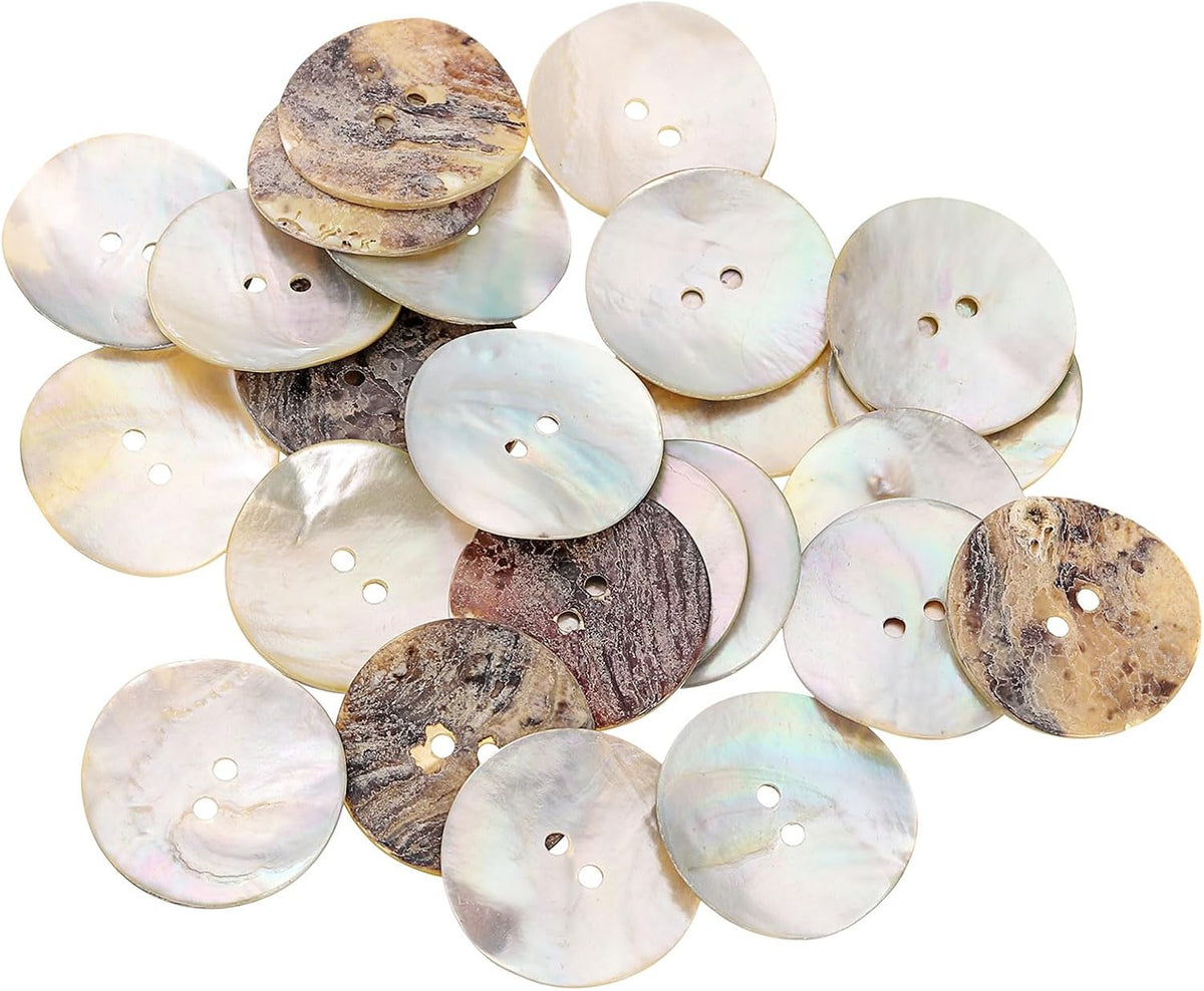 25 Pcs Natural Shell Buttons, 2 Hole Mother of Pearl Buttons 30mm Sewing Buttons Sewing Craft Buttons for Shirt Sewing DIY Crafts Decoration, Brown