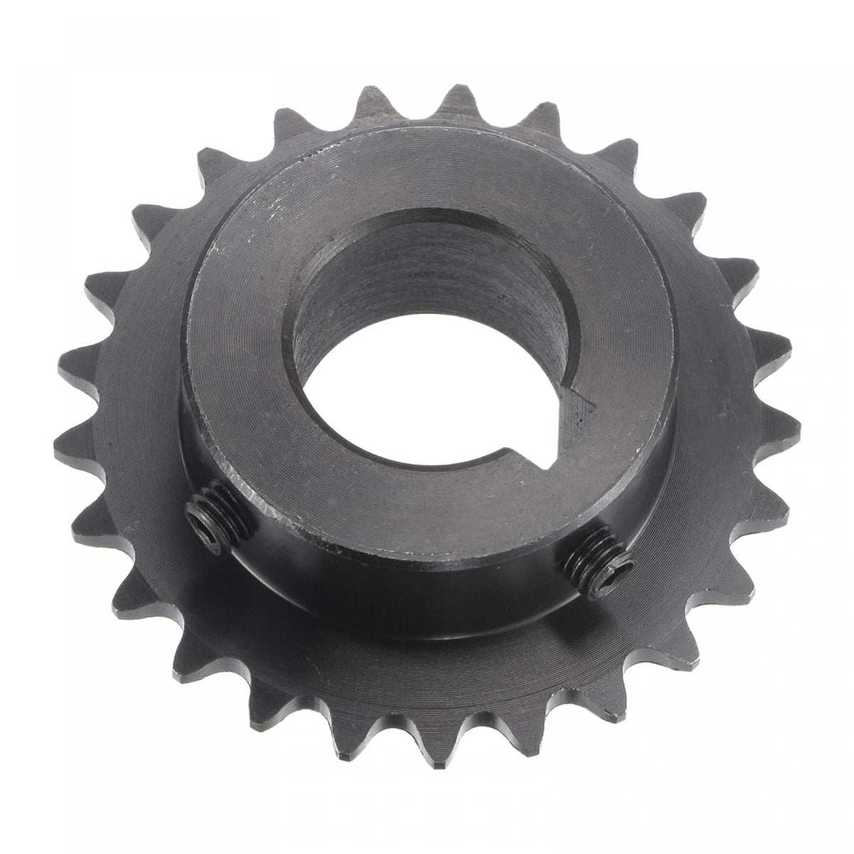 25 Tooth Roller Sprocket B Type, #25 Chain, Single Strand 1/4" Pitch, 19mm Bore Black Oxide C45 Carbon Steel, Keyway with Set Screws for ISO 04C