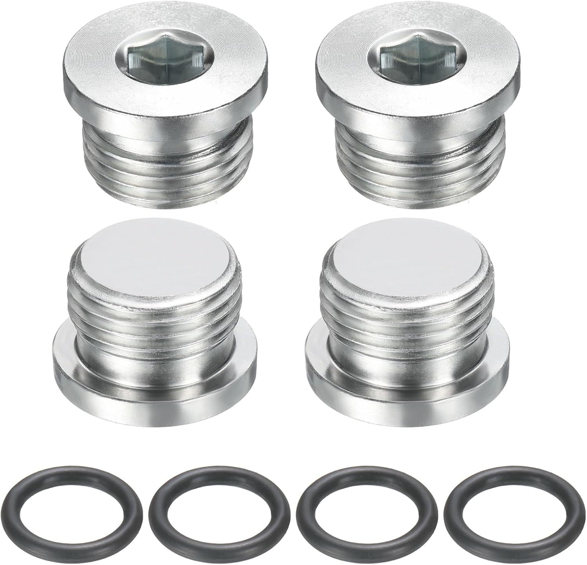 4Pcs SAE 3/4-16 UNF Inner Hex Head Pipe Fitting Plug, Universal Carbon Steel Thread Socket Plug with O-Ring for Terminate Pipe Ends or Replacement Drains