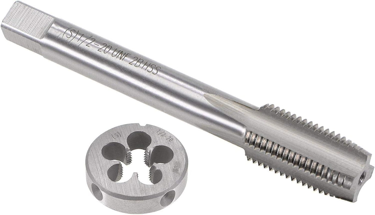 1/2"-20 UNF Tap and Die Set, HSS Machine Thread Tap with Round Threading Die, Right Hand