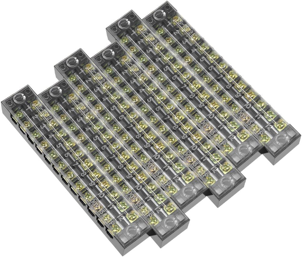 6 Pcs 12 Positions Dual Rows 600V 15A Wire Barrier Block Terminal Strip TB-1512L