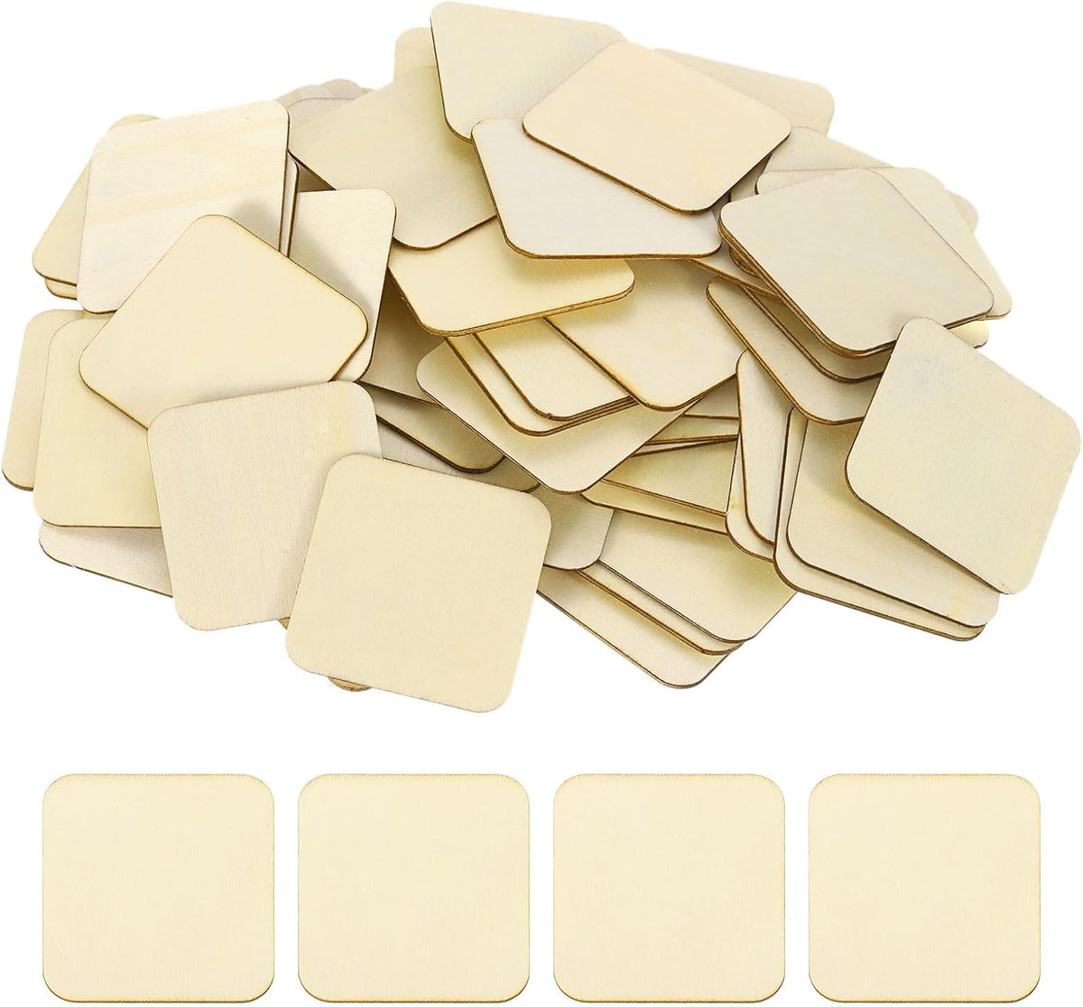 150Pcs 50mm(2-inch) Unfinished Wooden Circles Blank Square Natural Wood Discs Cutouts for DIY Crafts, Home Decoration