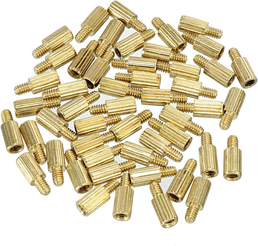 50pcs M2 5+3mm Male Thread Brass Round Standoff Spacer Screw PCB Pillar