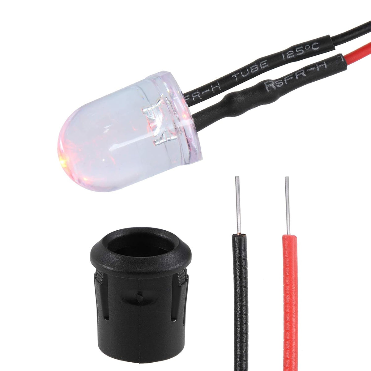 20Set DC 12V 10mm Pre Wired LED with Holder, Red Light Round Top Clear Lens, 14mm Panel Mount