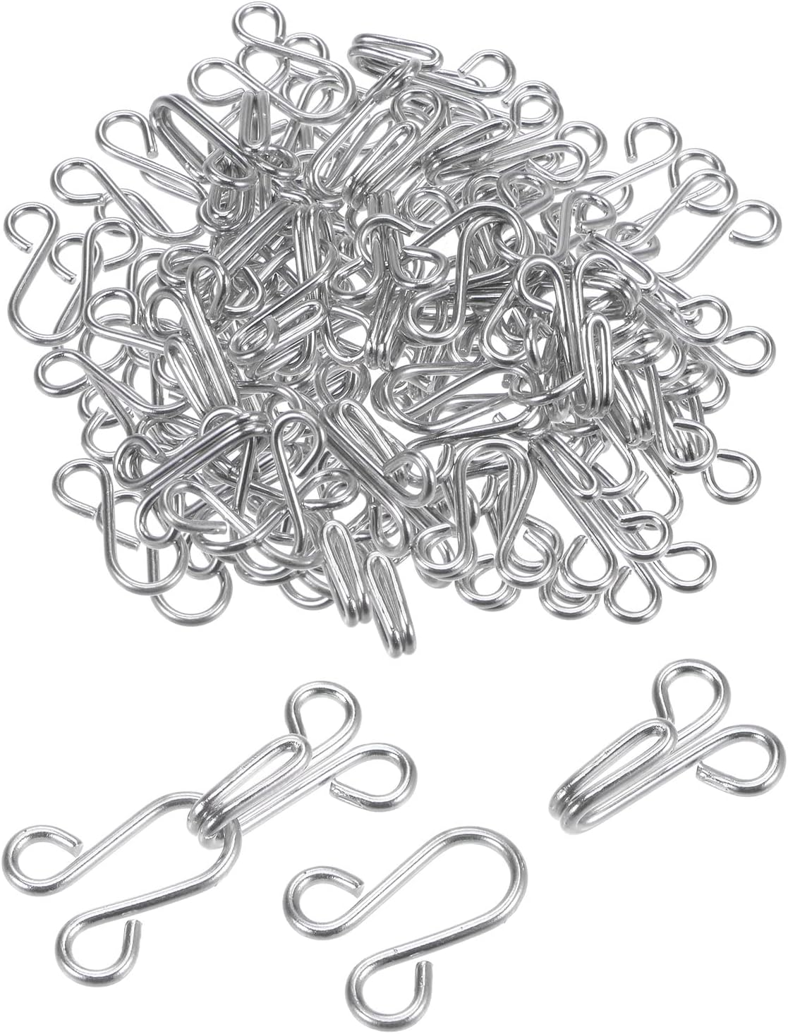 50 Sets Sewing Hooks and Eyes Closure Set, Copper Metal Rust Proof 29mmx11.5mm Large Silver Tone Bra Hooks Replacement for Trouser Skirt Dress Pants