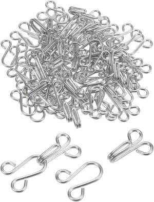 50 Sets Sewing Hooks and Eyes Closure Set, Copper Metal Rust Proof 29mmx11.5mm Large Silver Tone Bra Hooks Replacement for Trouser Skirt Dress Pants