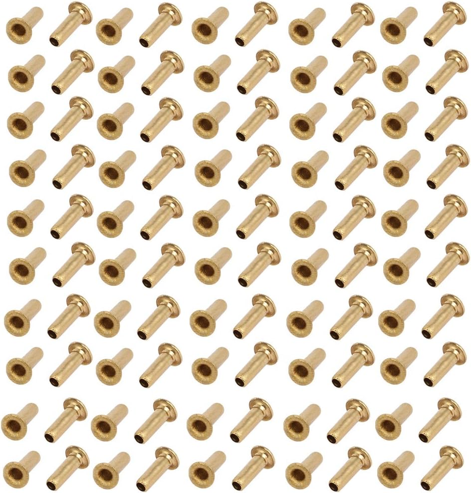 LinkMejor 100pcs M2.3 x 7mm Brass Plated Metal Hollow Eyelets Rivets Gold Tone