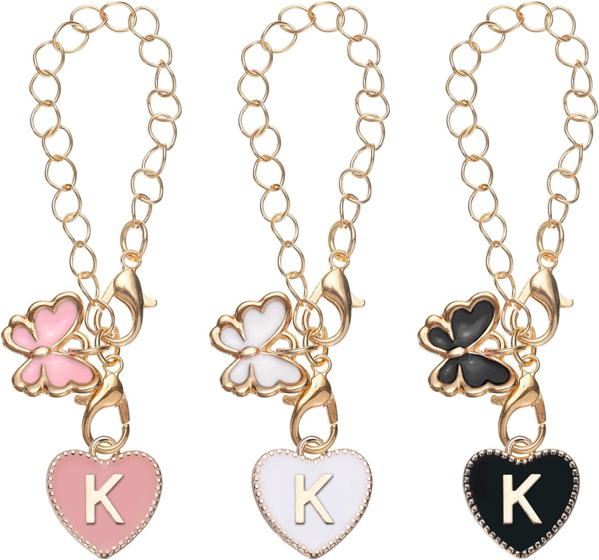 LinkMejor Letter Charm Accessories for Tumbler Cup, Heart Shaped Name ID Letter Charm with Butterfly Decoration for Modern Tumbler Water Cup Handle