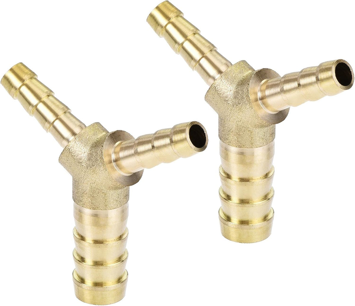 Reducing Barb Hose Fitting Y Shape Pipe Connector Brass 3/8" x 1/4" x 1/4" Brass Hose Splitter 3 Way Union Fitting for Air Water Gas Oil 2Pcs