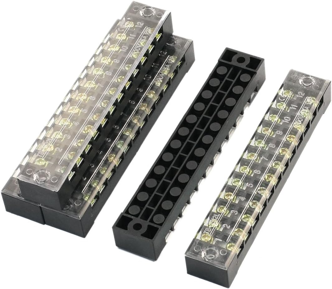 5pcs Dual Rows 12 Positions Covered Screw Terminal Barrier 600V 15A