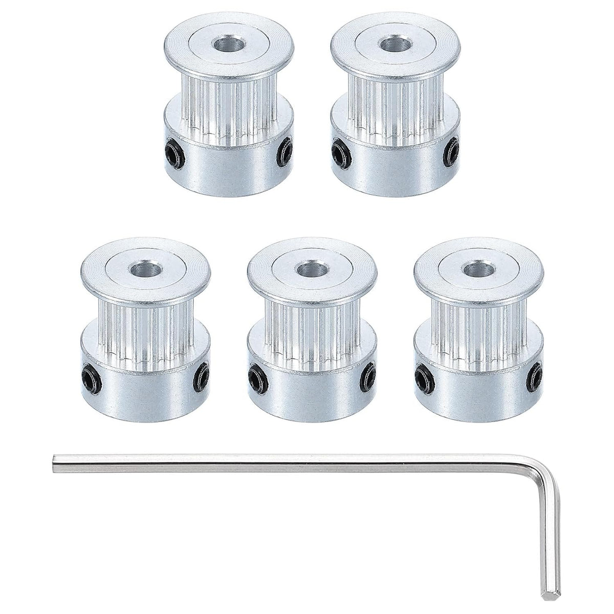5 Pcs Aluminum 16 Teeth 3mm Bore 6mm Width Timing Belt Pulley Wheel Idler Pulley Synchronous Wheels Gear Part with Wrench for 3D Printer, Silver