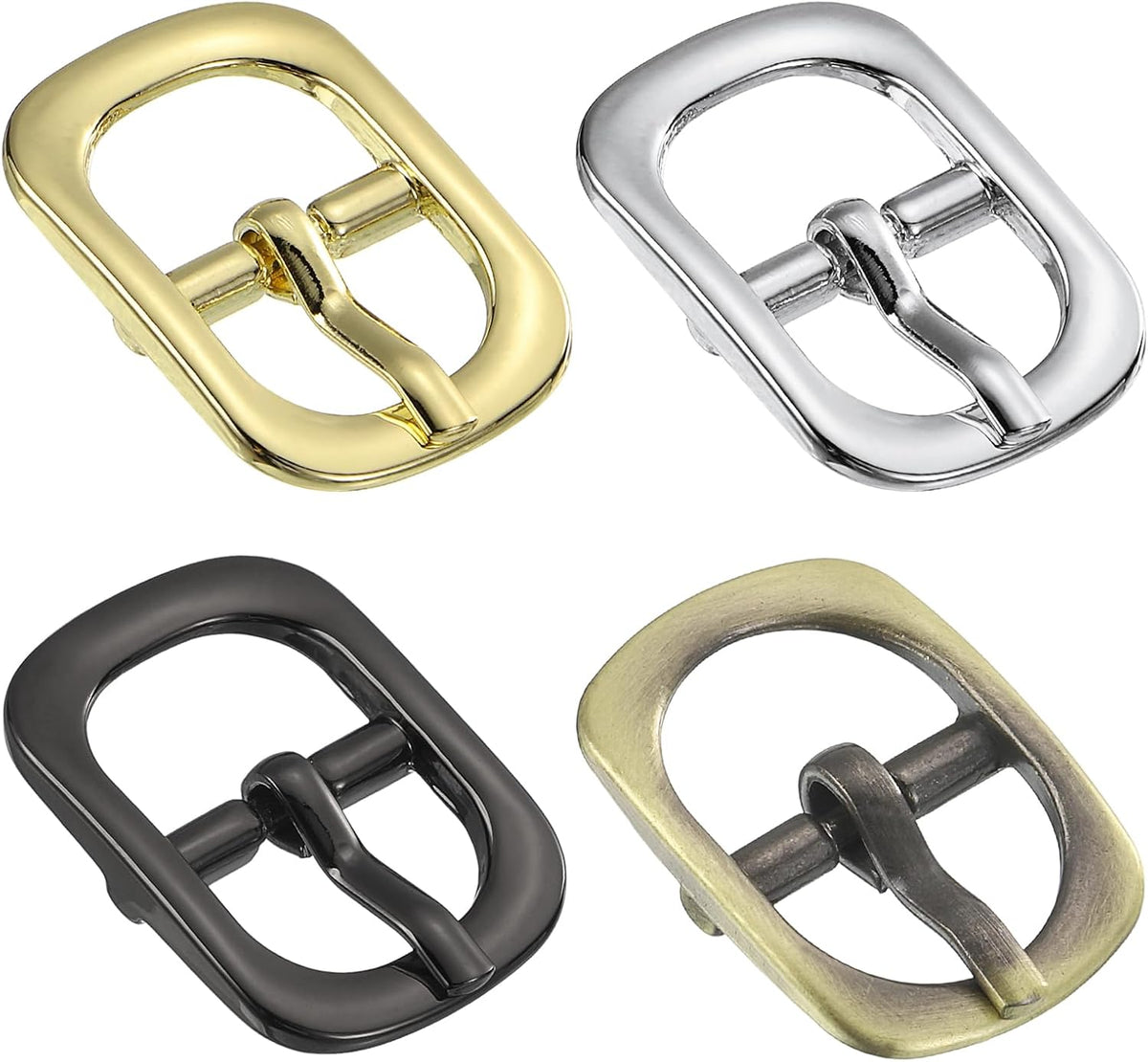 4Pcs 0.47" Metal Roller Buckle, Single Prong Belt Buckle Oval Center Bar Buckles for Leather Craft Accessories, 4 Colors