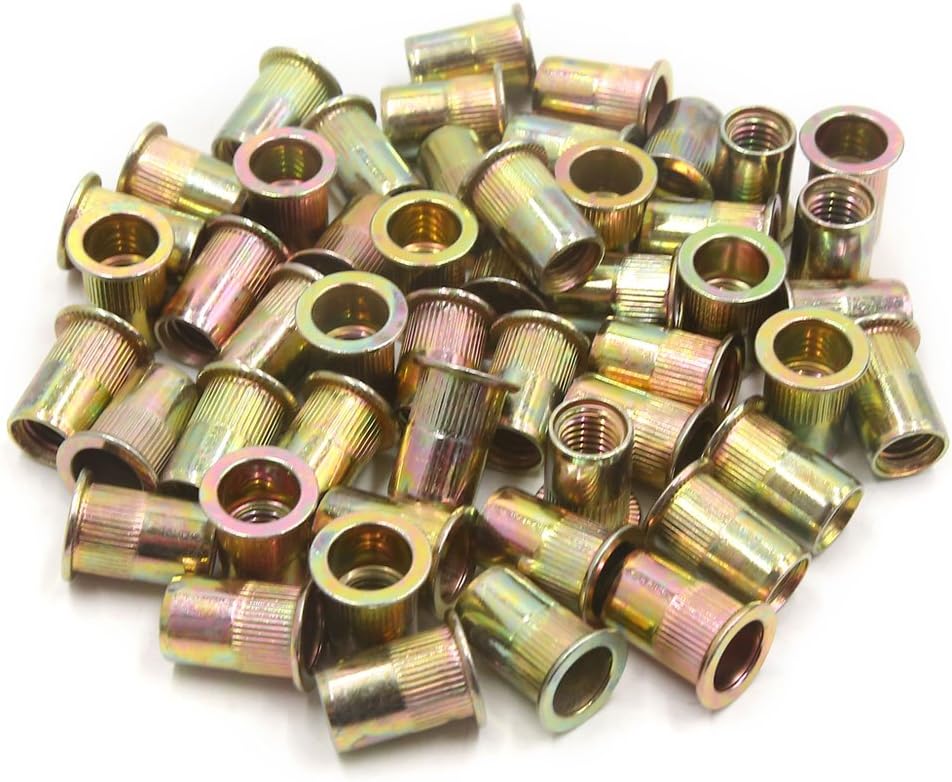 50Pcs M9 Zinc Plated Carbon Steel Car Rivet Nut Flat Head Threaded Insert