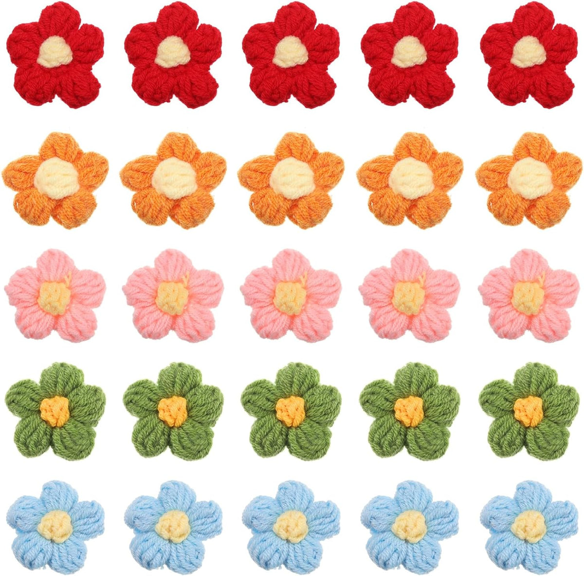 LinkMejor 50pcs Flower Sew On Patches, Crochet Floral Petals Handmade Crochet Flowers Appliques Embellishments for DIY Hair Clothes Wedding Craft, Multicolor