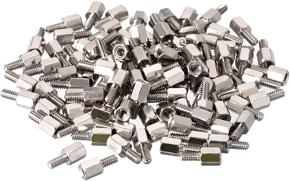 4#-40 6+6mm F/M Brass Hex Standoff Spacer Screws PCB Pillar Nickel Plated 100 Pcs