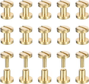 30Pack Brass Chicago Screws, 4x6mm Flat Head Screw Back Binding Post Nail Stud Rivets Fastener for DIY Leather Craft Belt Strap