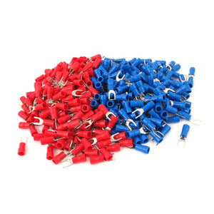 200pcs 16-14 AWG Wire Cable Connector Fork Spade Terminal #8 Red Blue