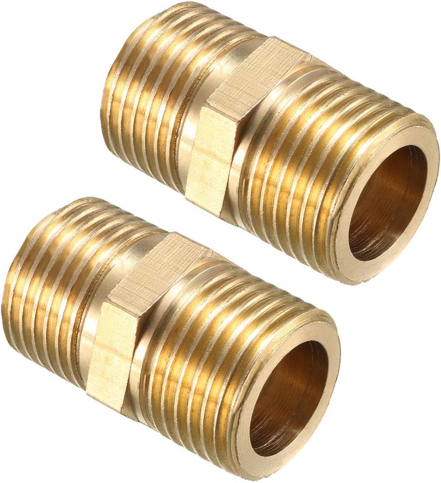 Brass Pipe Fitting, Hex Nipple 1/2 BSP Male X 1/2 BSP Male Thread Connector 2pcs