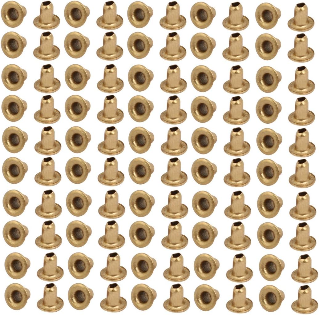 LinkMejor 100pcs M2x3mm Brass Plated Metal Hollow Eyelets Rivets Gold Tone