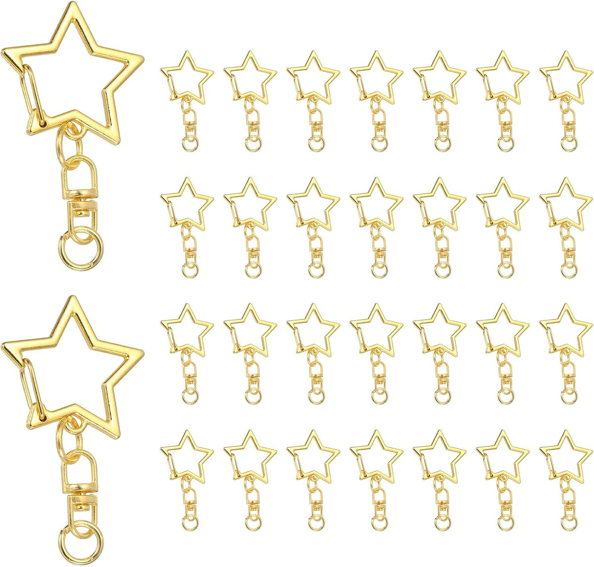 50Pcs Star Keychain Clips, 50 x 25mm Zinc Alloy Star Lobster Claw Clasp with Swivel Hook for DIY Crafts and Bags Pendant, Gold