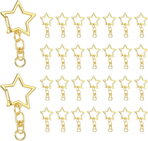 50Pcs Star Keychain Clips, 50 x 25mm Zinc Alloy Star Lobster Claw Clasp with Swivel Hook for DIY Crafts and Bags Pendant, Gold