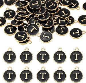 52pcs Letter Charm, Enamel Letter Pendants, Alphabet t Pendants Double Sided Beads Charm for DIY Bracelet Necklace Pendants Earring Jewelry, Black
